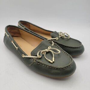 Talbots Jessie Loafers Sage Green Pebbled Leather Braided Gold Tassels Women 7.5